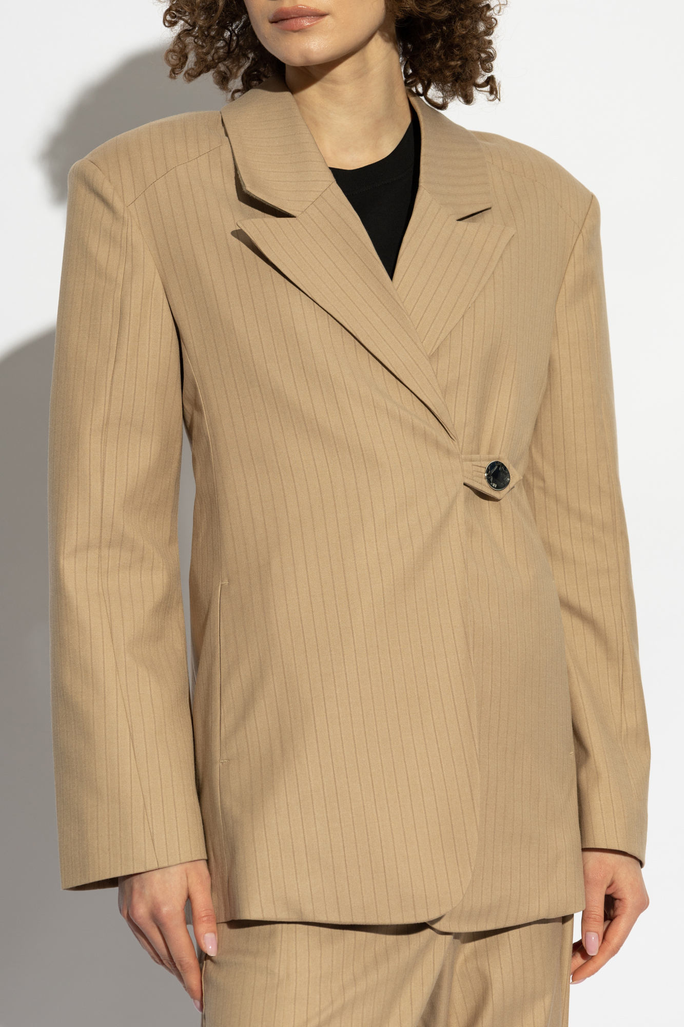 24AW【GANNI】Blazer Phantom Charcoal Stripe Suiting Oversized Blazer | GANNI US